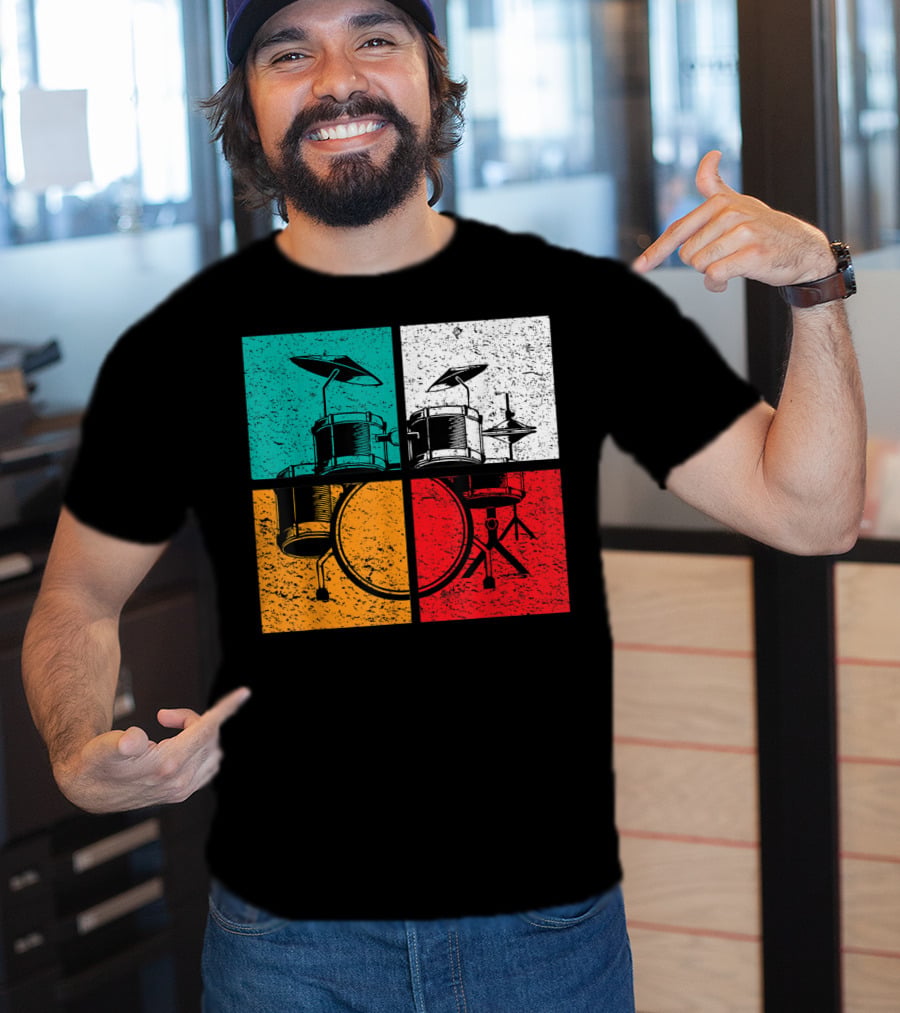 Drummer Drums Band Drumset Colorful Pop Art Squares T-Shirt