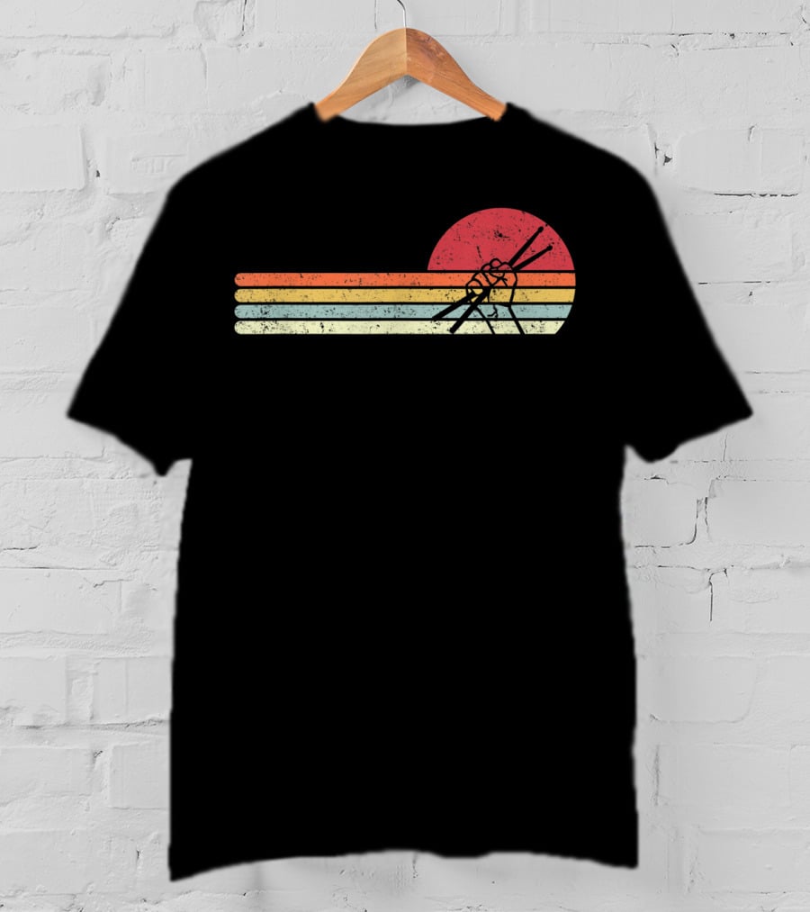 Retro Sunset Drummer Style Drum Player T-Shirt