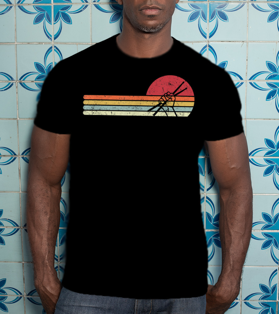 Retro Sunset Drummer Style Drum Player T-Shirt