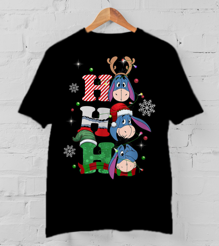 Eeyore Christmas Donkey Santa Reindeer Ho Ho Ho Snowflakes T-Shirt