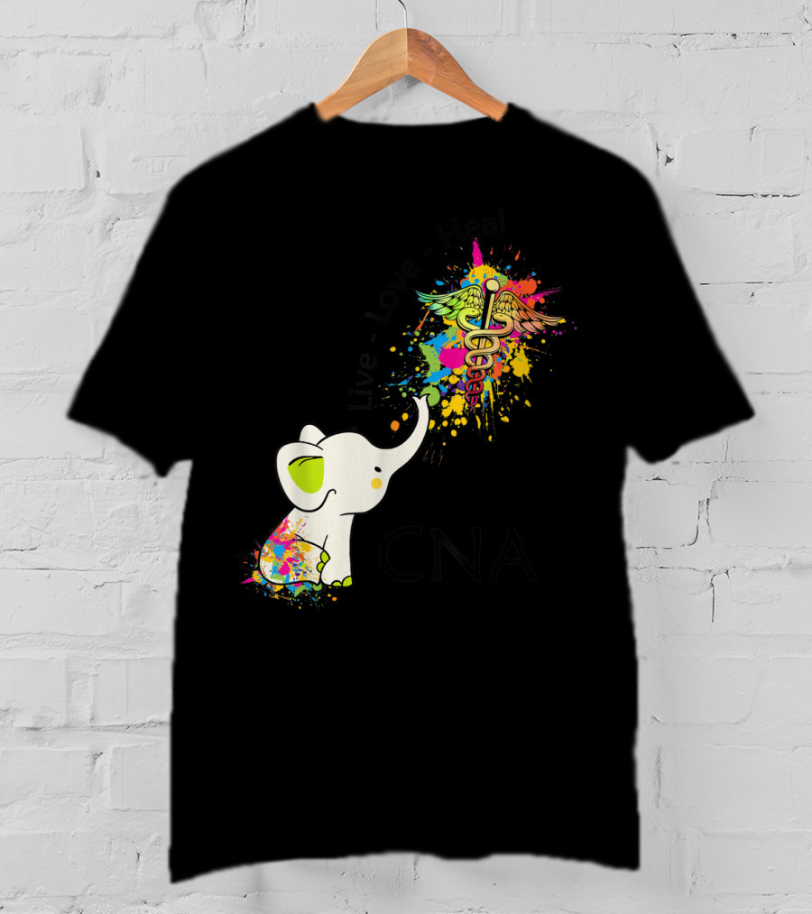 Elephant Live Love Heal CNA Colorful Caduceus T-Shirt