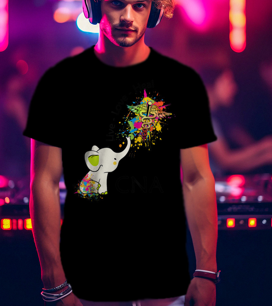 Elephant Live Love Heal CNA Colorful Caduceus T-Shirt