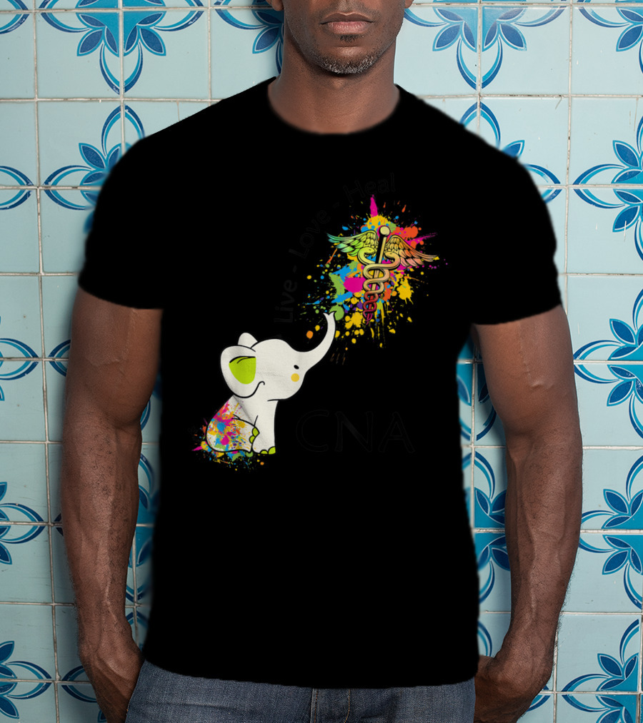 Elephant Live Love Heal CNA Colorful Caduceus T-Shirt