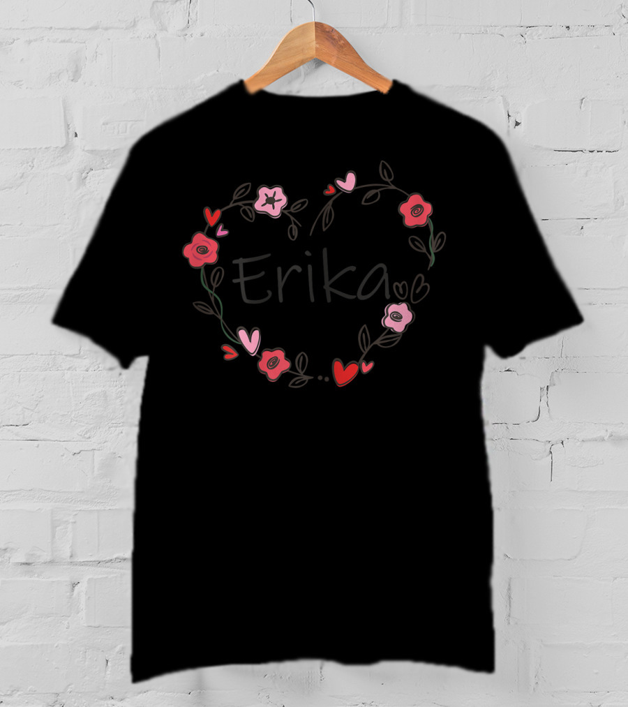 Erika Heart Floral Design With Red And Pink Flowers T-Shirt