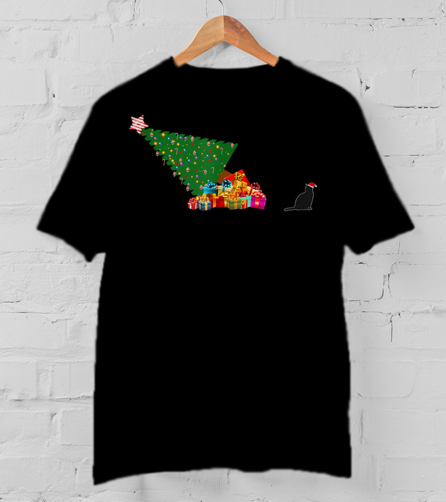 Funny Cat Topples Christmas Tree With Santa Hat T-Shirt