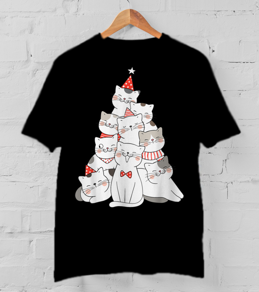 Funny Christmas Cats Xmas Tree New Year Party T-Shirt