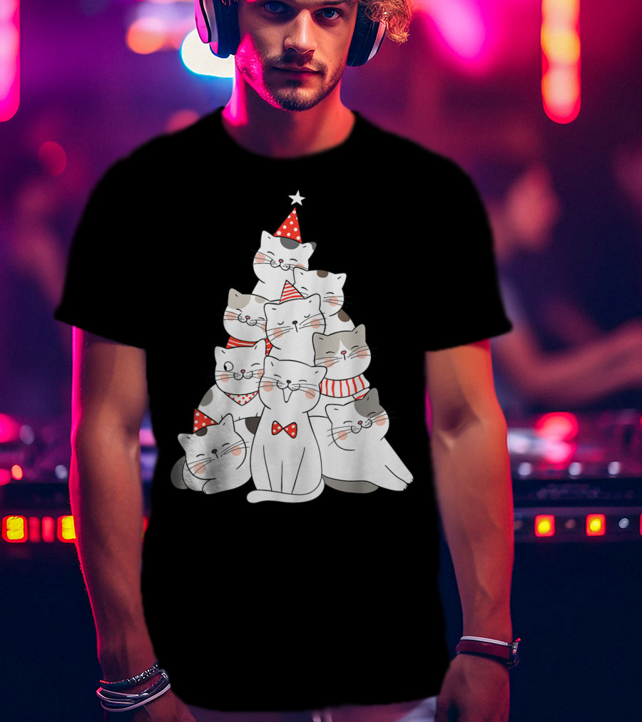 Funny Christmas Cats Xmas Tree New Year Party T-Shirt