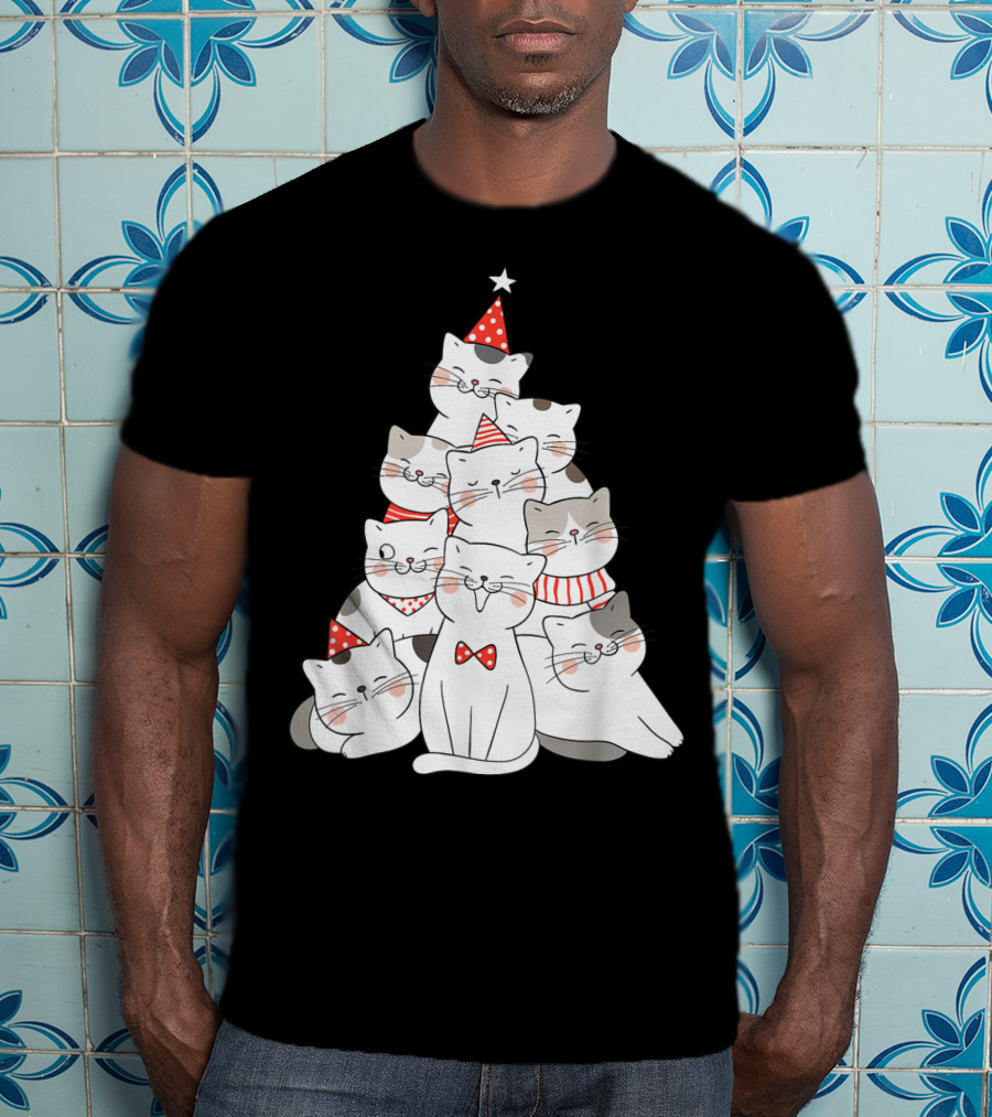 Funny Christmas Cats Xmas Tree New Year Party T-Shirt