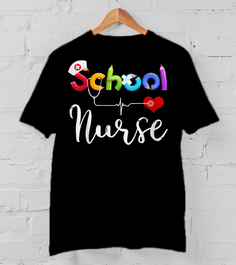 School Nurse Colorful Pencil Heartbeat T-Shirt