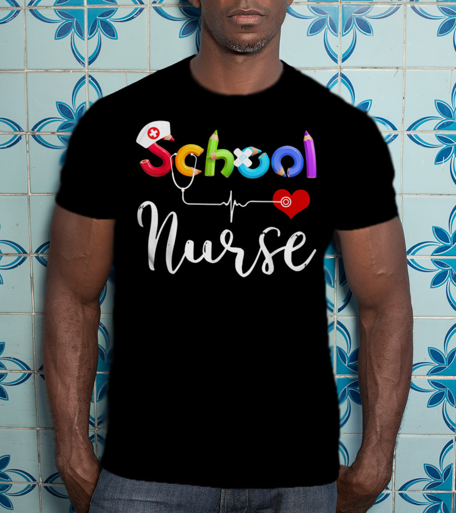 School Nurse Colorful Pencil Heartbeat T-Shirt