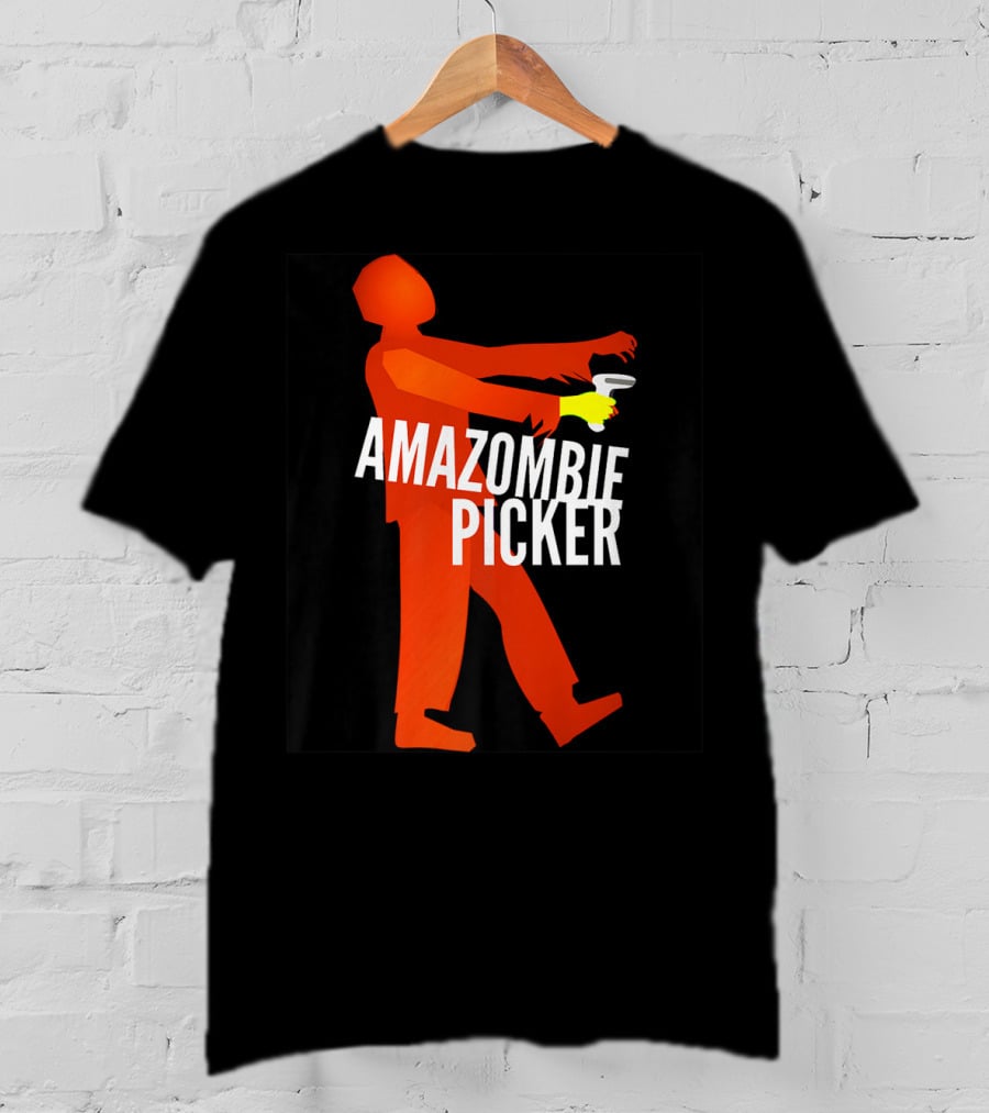 Amazombie Picker Walking Zombie Silhouette With Coffee Cup T-Shirt