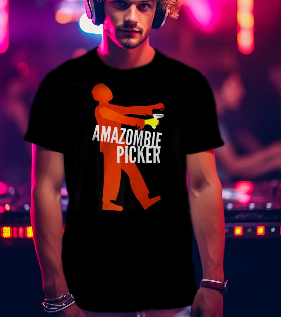 Amazombie Picker Walking Zombie Silhouette With Coffee Cup T-Shirt