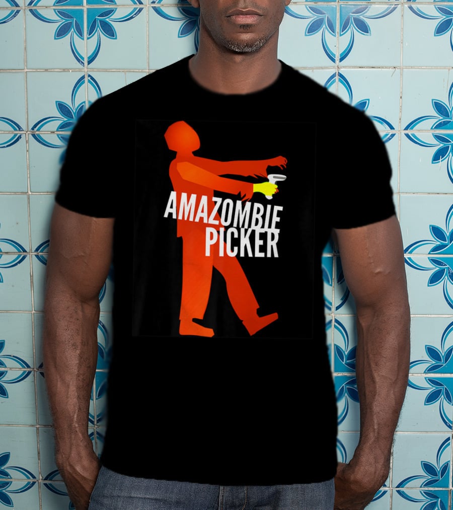 Amazombie Picker Walking Zombie Silhouette With Coffee Cup T-Shirt