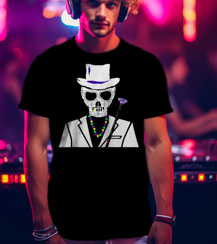 Baron Samedi Voodoo Skeleton With Top Hat And Beads T-Shirt