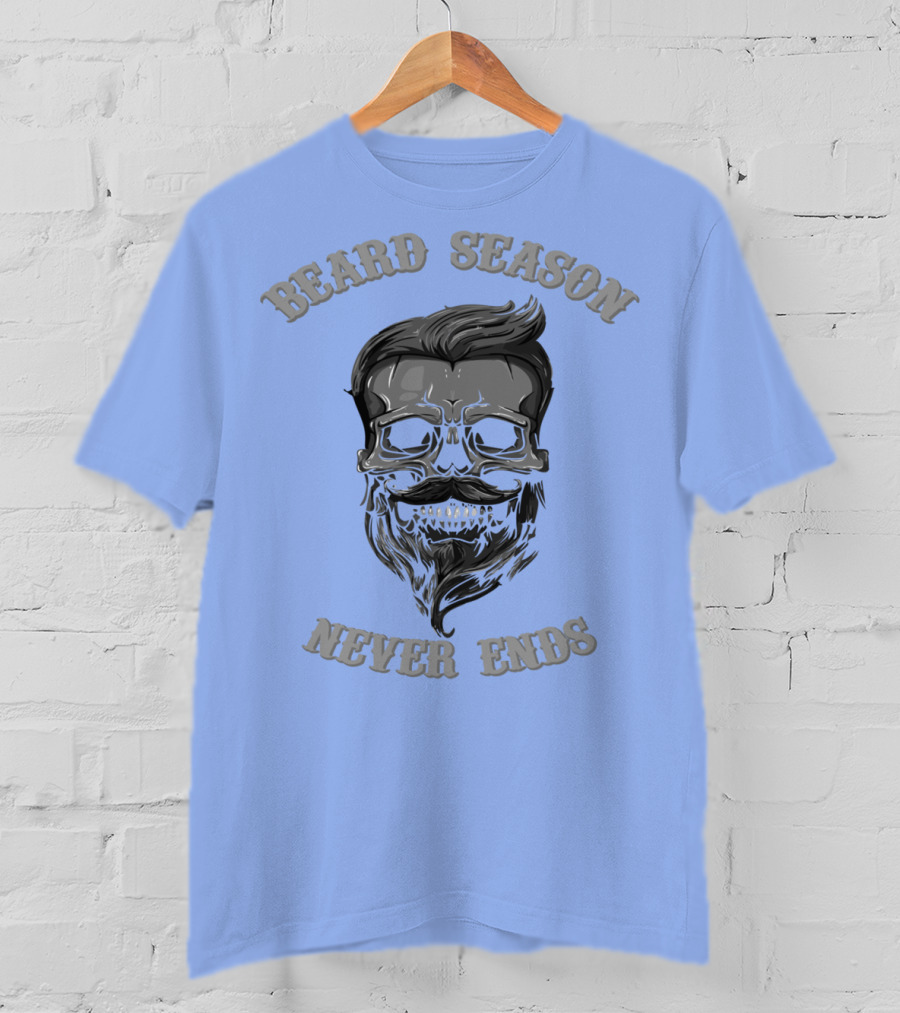 Beard Season Never Ends Skull With Mustache And Hair T-Shirt