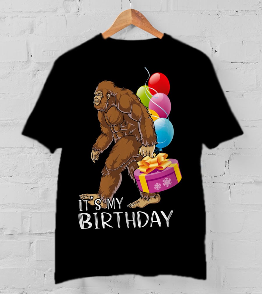 It's My Birthday Bigfoot Balloons And Cake T-Shirt