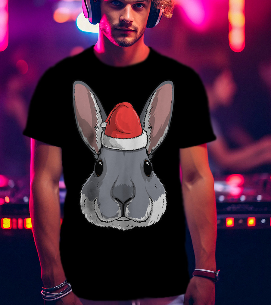 Bunny Rabbit Santa Claus Hat Christmas Xmas Festive Holiday Rabbit T-Shirt