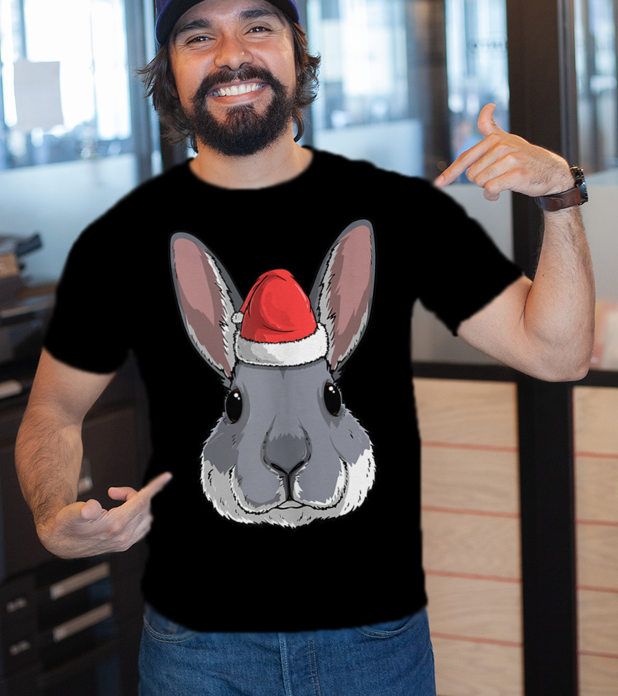 Bunny Rabbit Santa Claus Hat Christmas Xmas Festive Holiday Rabbit T-Shirt