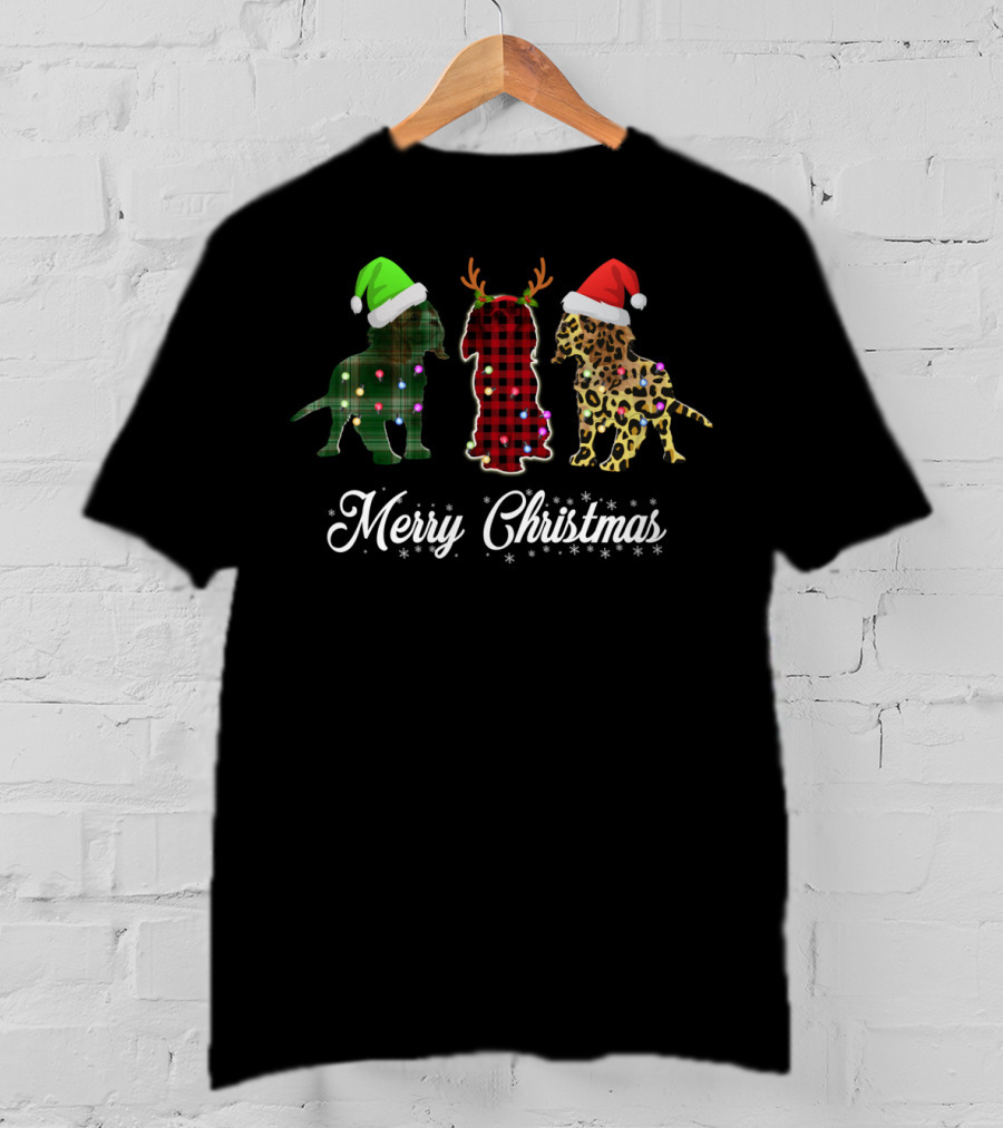Merry Christmas Cavalier King Charles Spaniel Trio Santa Hats Antlers T-Shirt