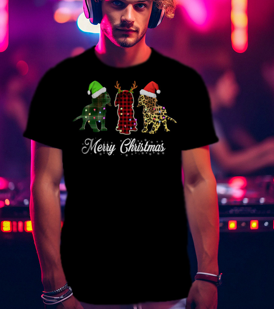 Merry Christmas Cavalier King Charles Spaniel Trio Santa Hats Antlers T-Shirt