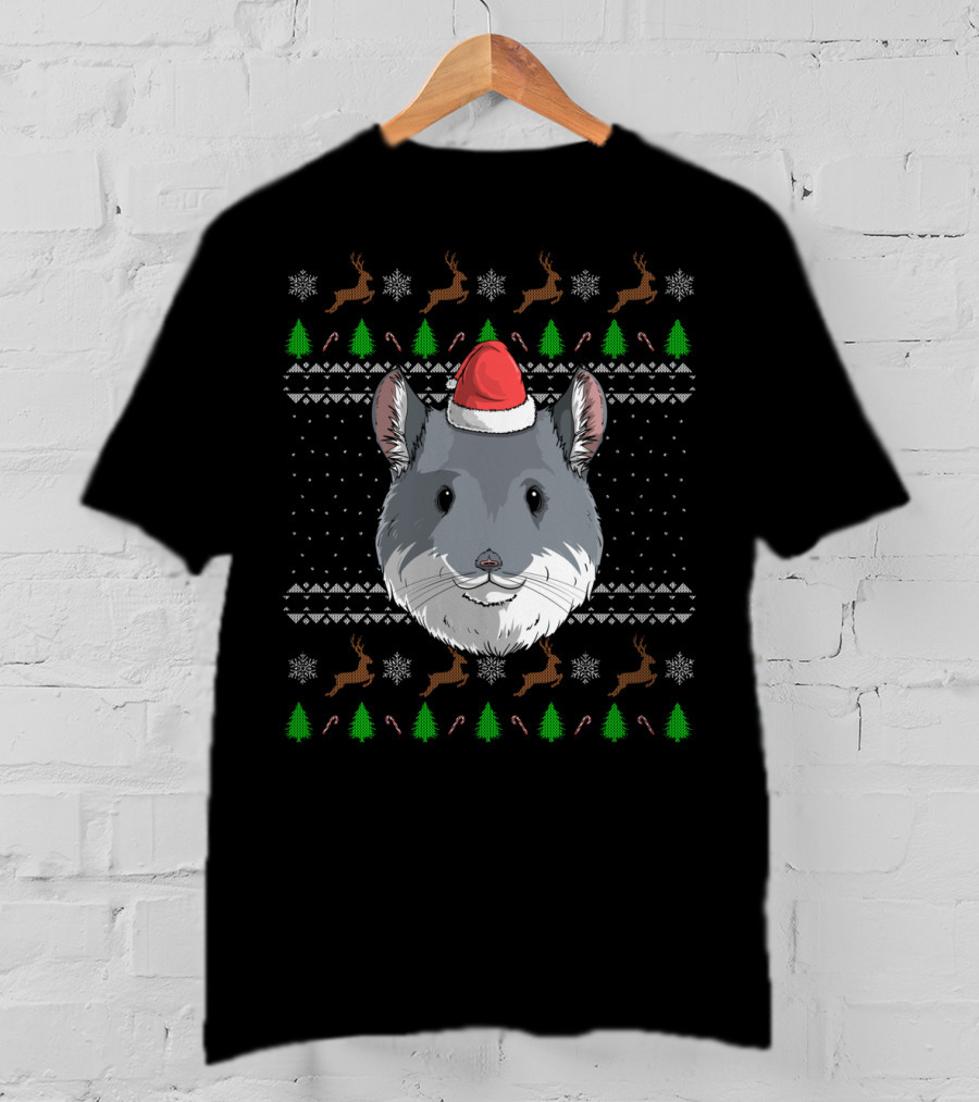 Chinchilla Santa Claus Hat Ugly Christmas T-Shirt