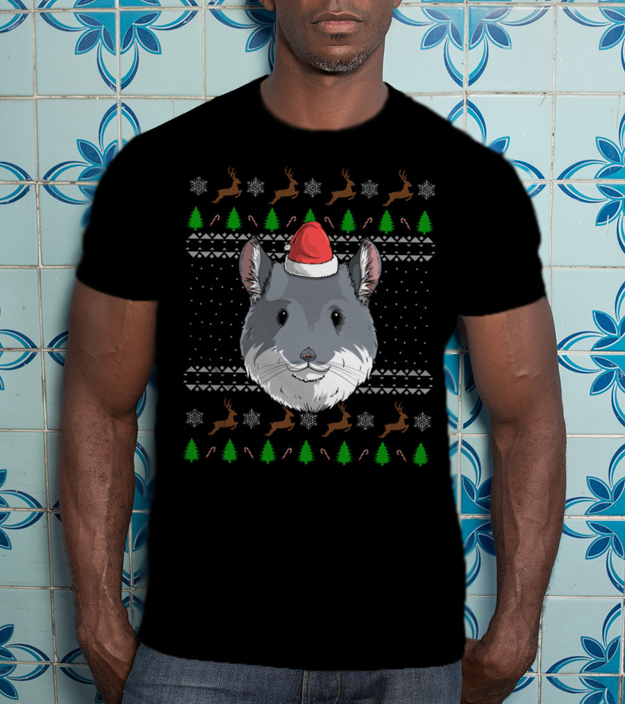 Chinchilla Santa Claus Hat Ugly Christmas T-Shirt