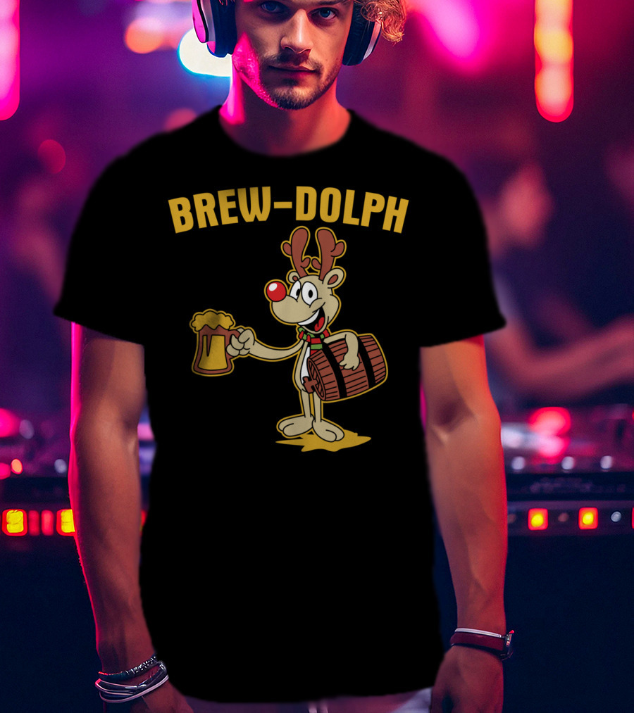 Brewdolph Reindeer Rudolph Christmas Beer Barrel Funny T-Shirt