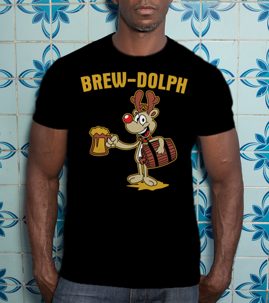 Brewdolph Reindeer Rudolph Christmas Beer Barrel Funny T-Shirt