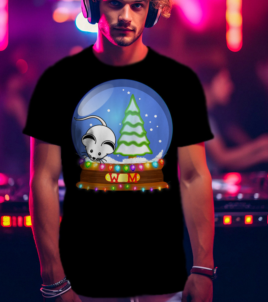 Christmas Snow Globe Santa White Mouse WM Tree T-Shirt