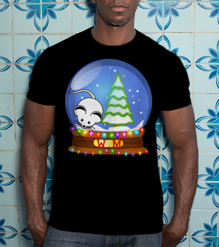 Christmas Snow Globe Santa White Mouse WM Tree T-Shirt