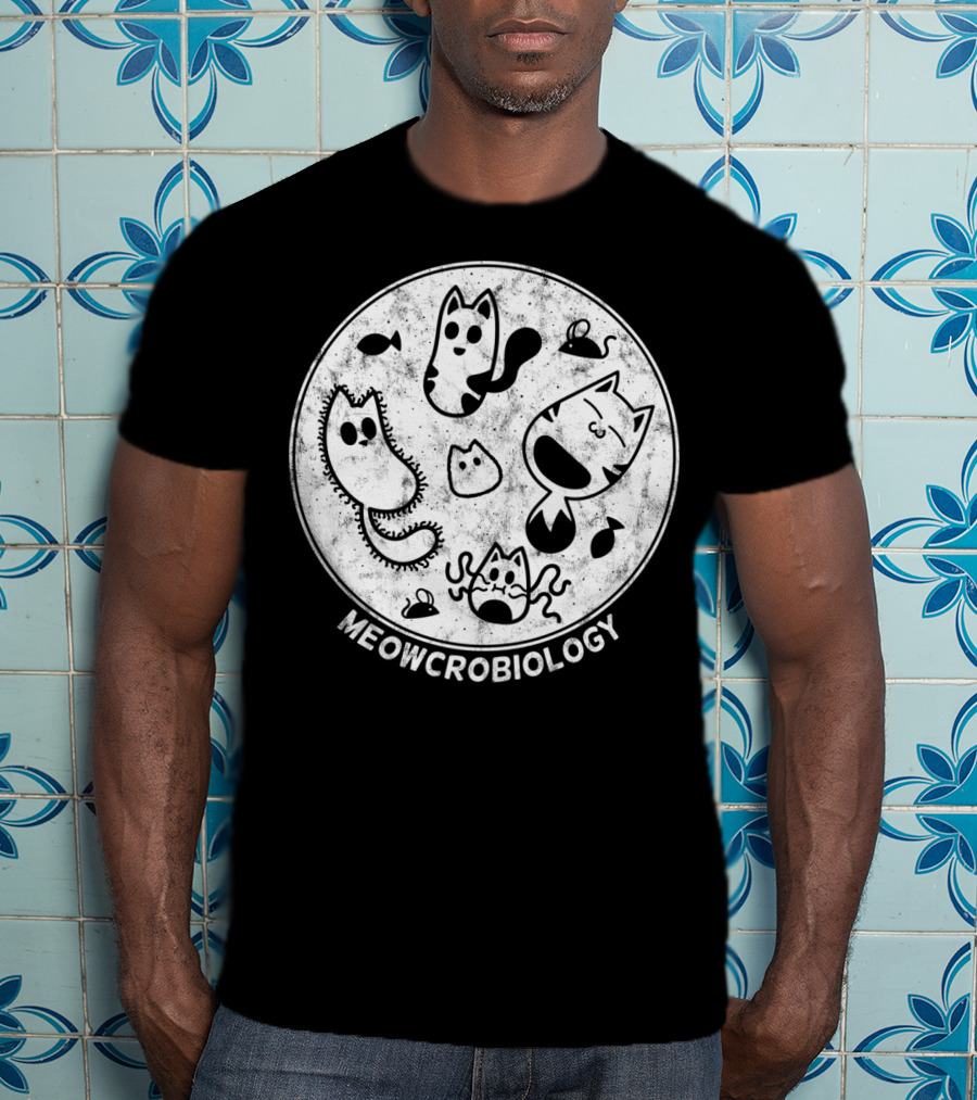 Meowcrobiology Cute Cat Pet Distressed Bacteria Microbiology T-Shirt