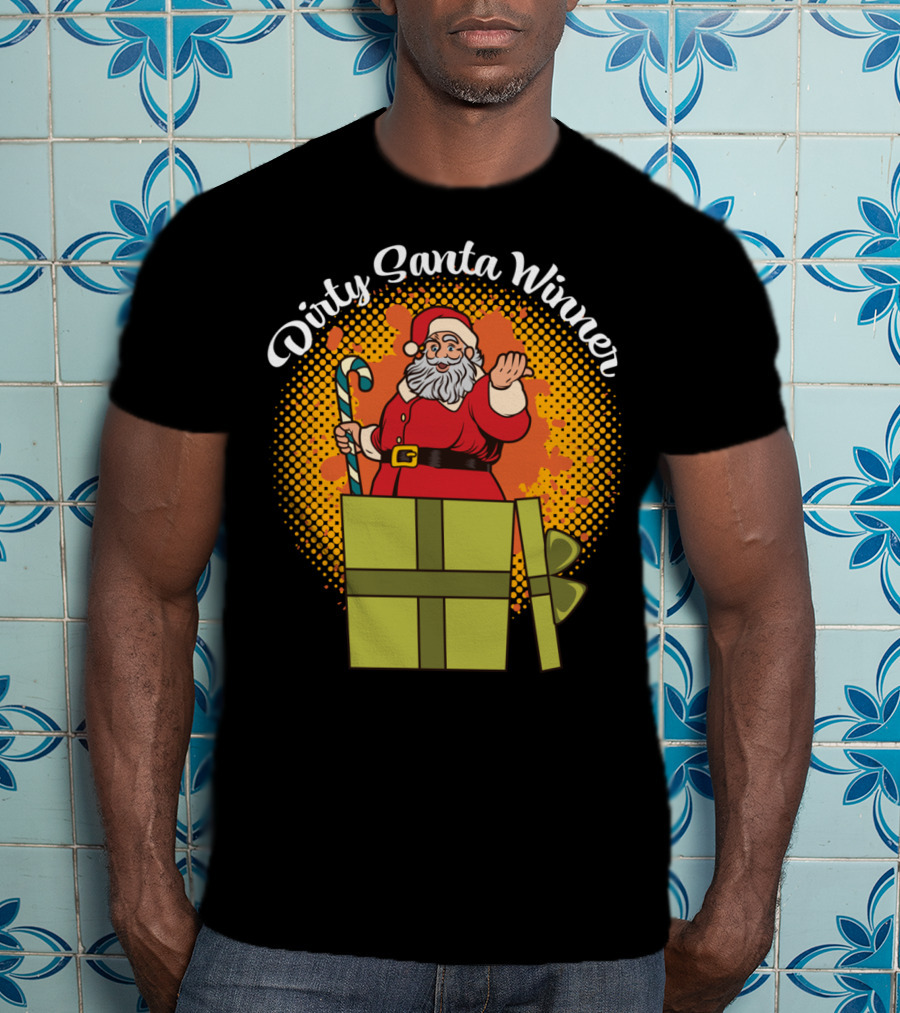 Dirty Santa Winner With Candy Cane And Christmas Gift Box T-Shirt