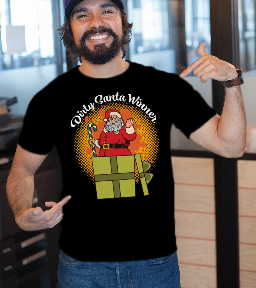 Dirty Santa Winner With Candy Cane And Christmas Gift Box T-Shirt