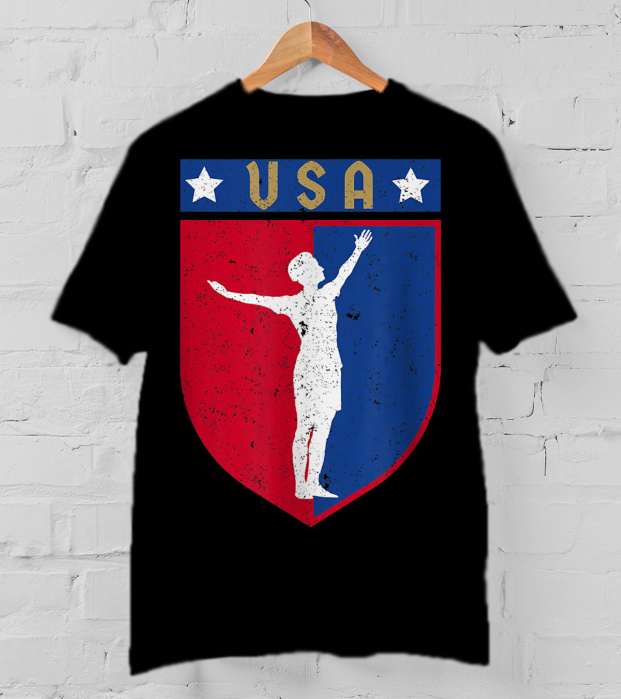 USA Distressed Red White Blue Soccer Emblem T-Shirt