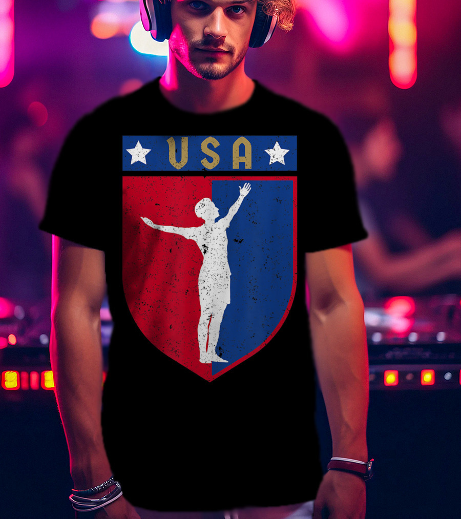 USA Distressed Red White Blue Soccer Emblem T-Shirt