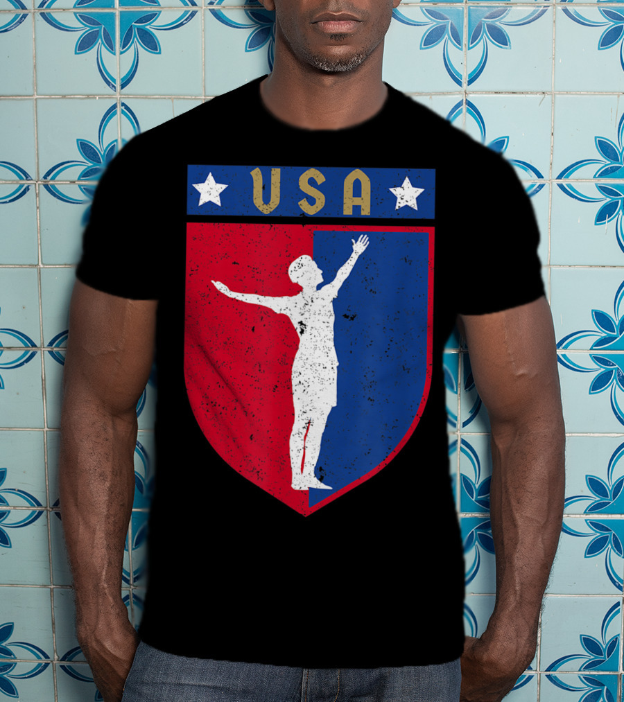 USA Distressed Red White Blue Soccer Emblem T-Shirt