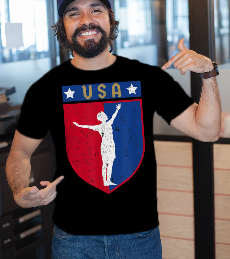 USA Distressed Red White Blue Soccer Emblem T-Shirt