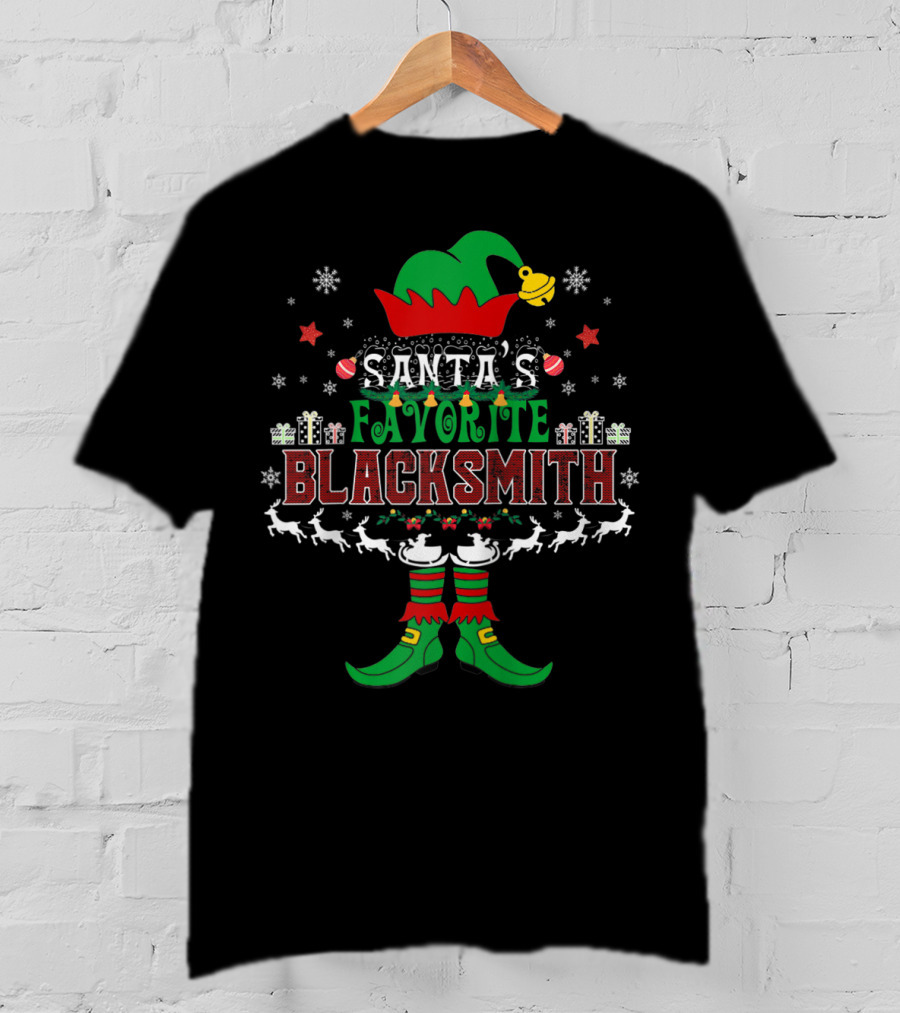 Santa's Favorite Blacksmith Elf Xmas Reindeer And Gifts T-Shirt