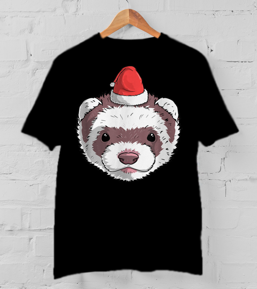 Ferret Santa Claus Hat Christmas Holiday Festive Headwear T-Shirt