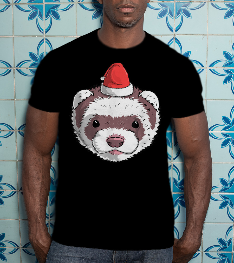 Ferret Santa Claus Hat Christmas Holiday Festive Headwear T-Shirt