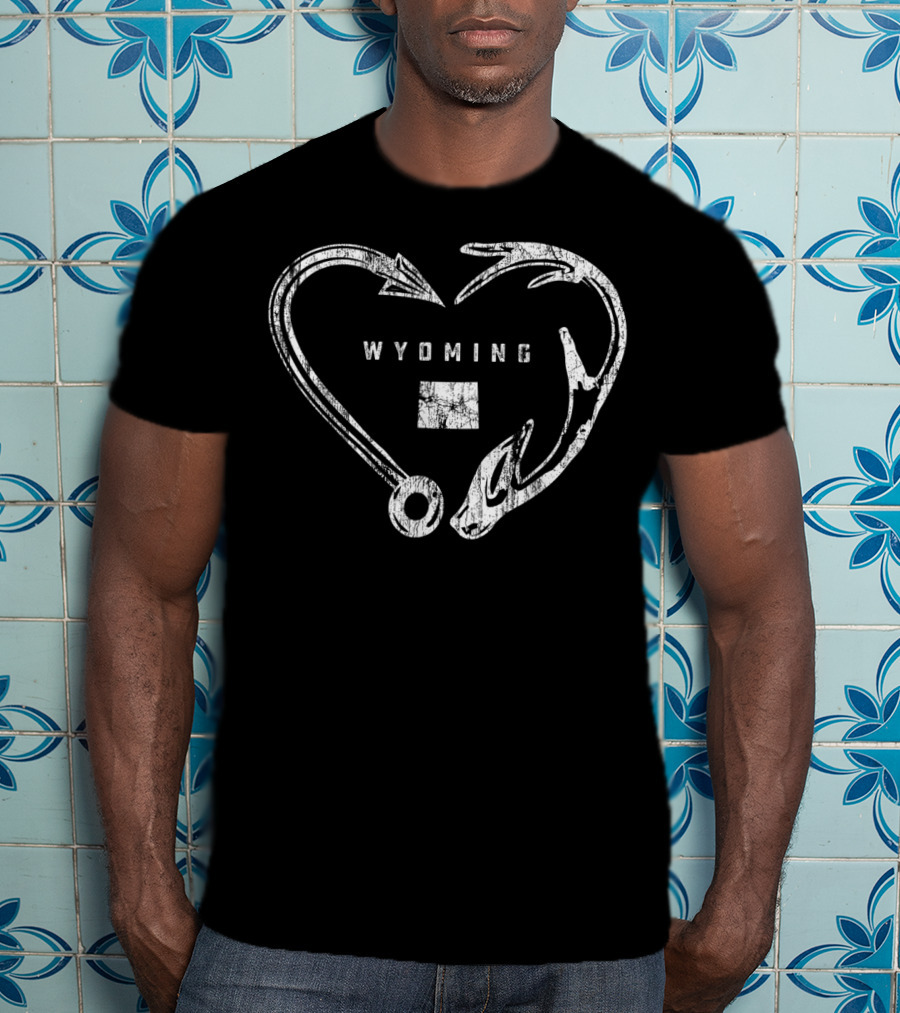 Wyoming Heart Fishing Antler Hook T-Shirt