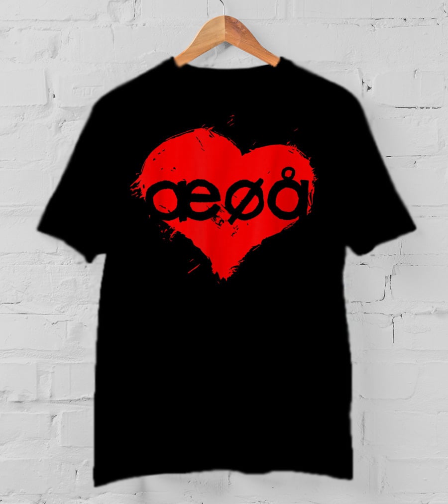 Funny Love For Denmark Alphabet Vowels æøå In Heart Shape T-Shirt