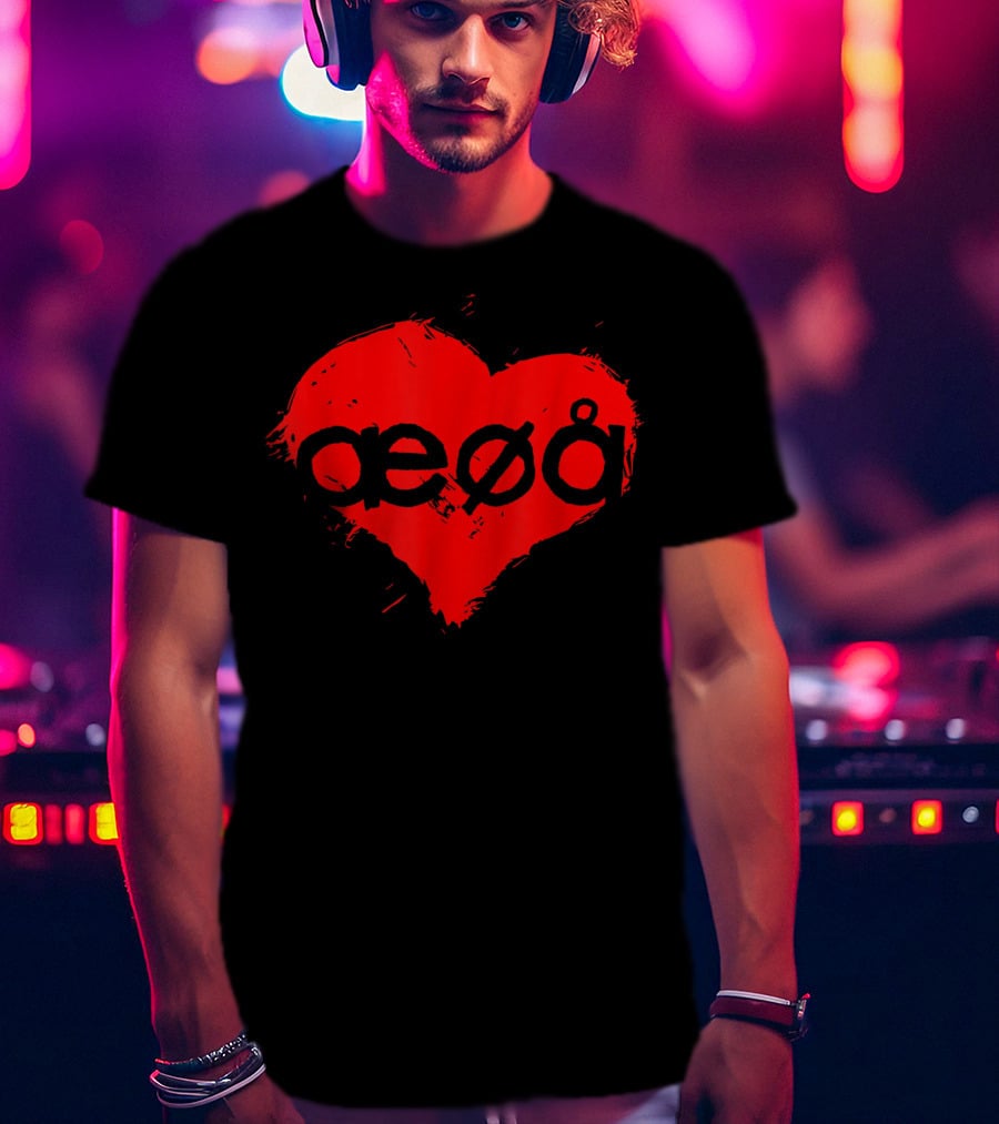 Funny Love For Denmark Alphabet Vowels æøå In Heart Shape T-Shirt