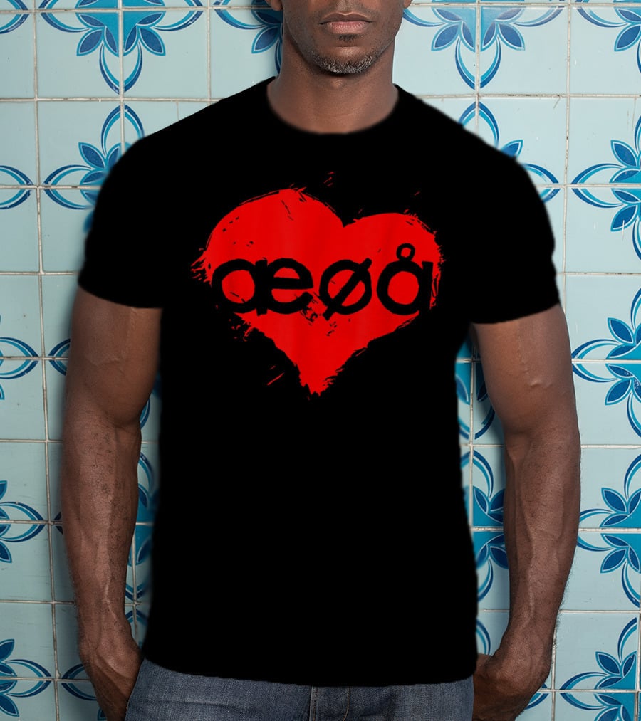 Funny Love For Denmark Alphabet Vowels æøå In Heart Shape T-Shirt
