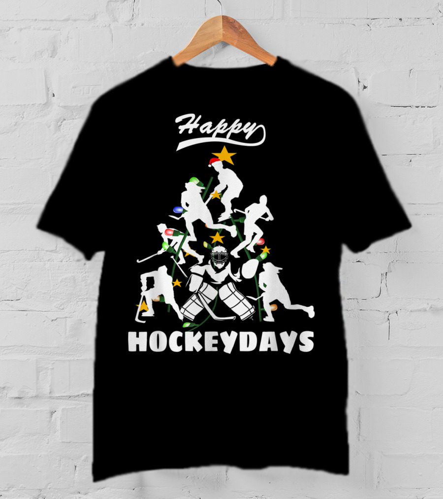 Happy Hockeydays Christmas Tree Ice Hockey Fun T-Shirt