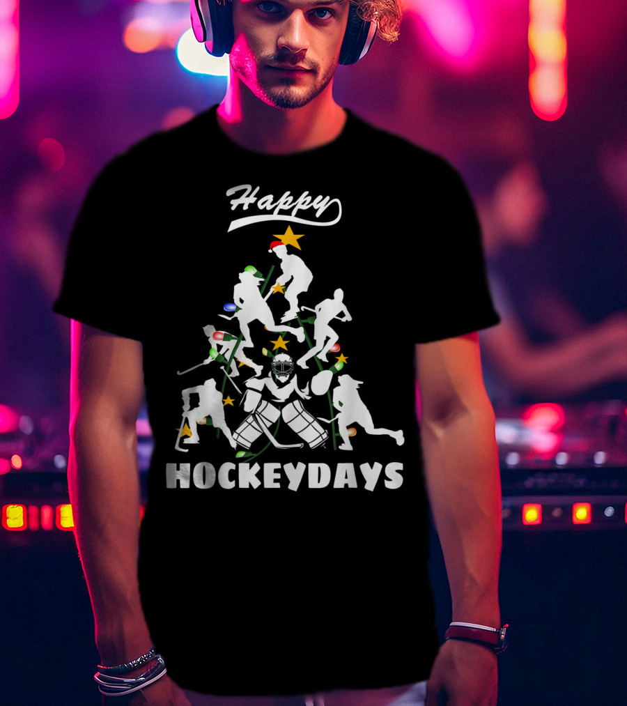 Happy Hockeydays Christmas Tree Ice Hockey Fun T-Shirt