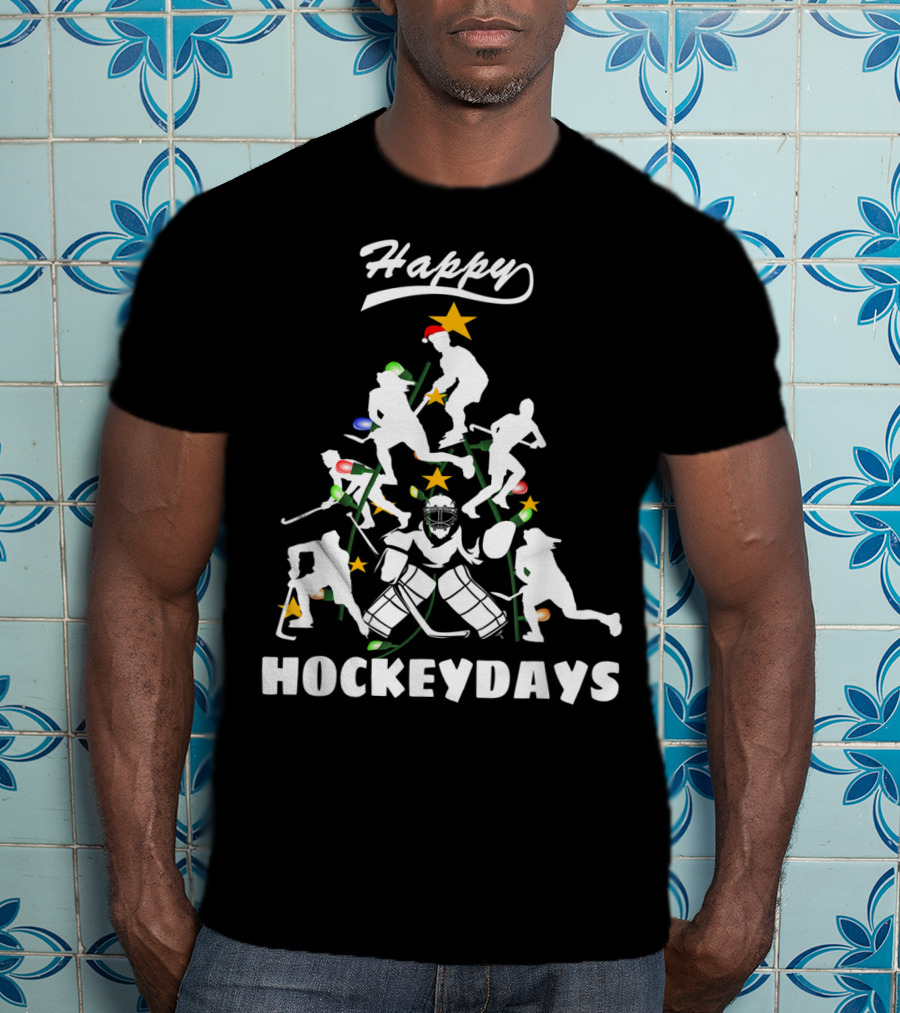 Happy Hockeydays Christmas Tree Ice Hockey Fun T-Shirt