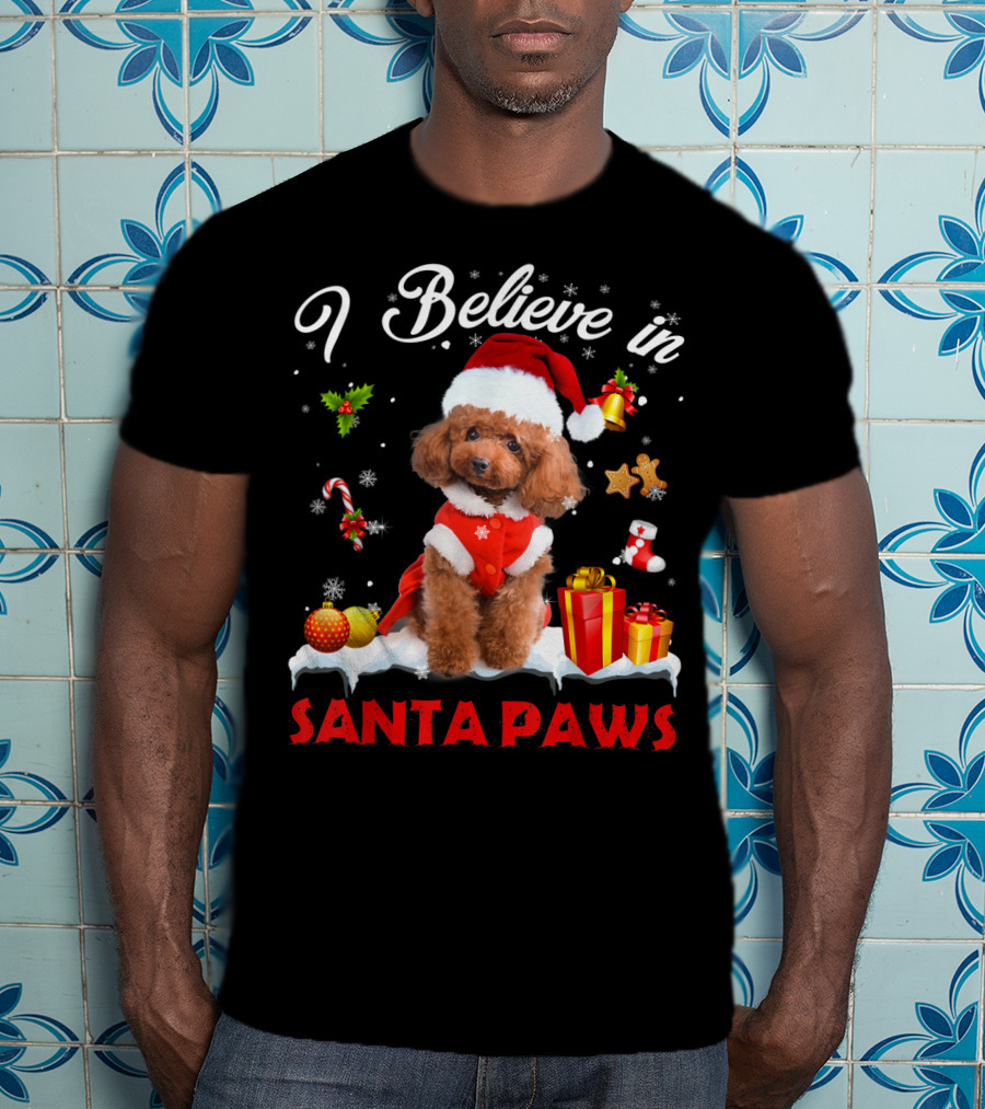 I Believe In Santa Paws Christmas Decor With Poodle Dog T-Shirt