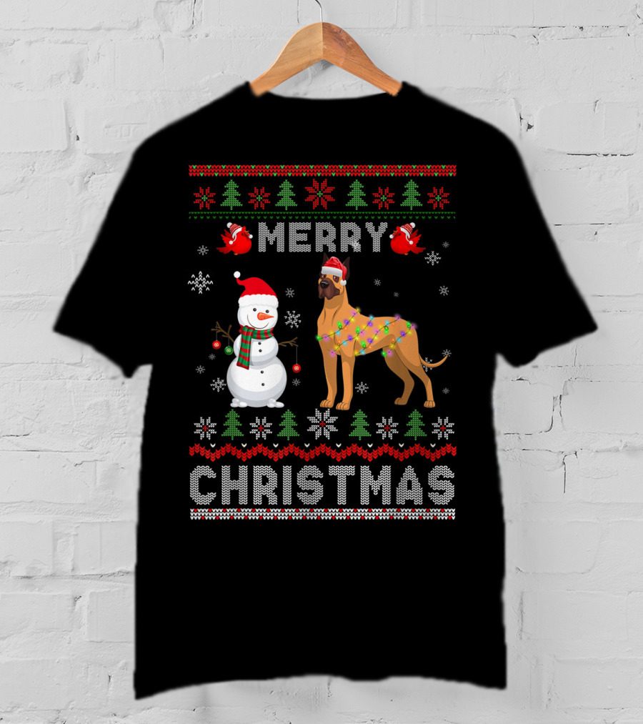 Merry Christmas Funny Xmas Great Dane Dog Snowman T-Shirt