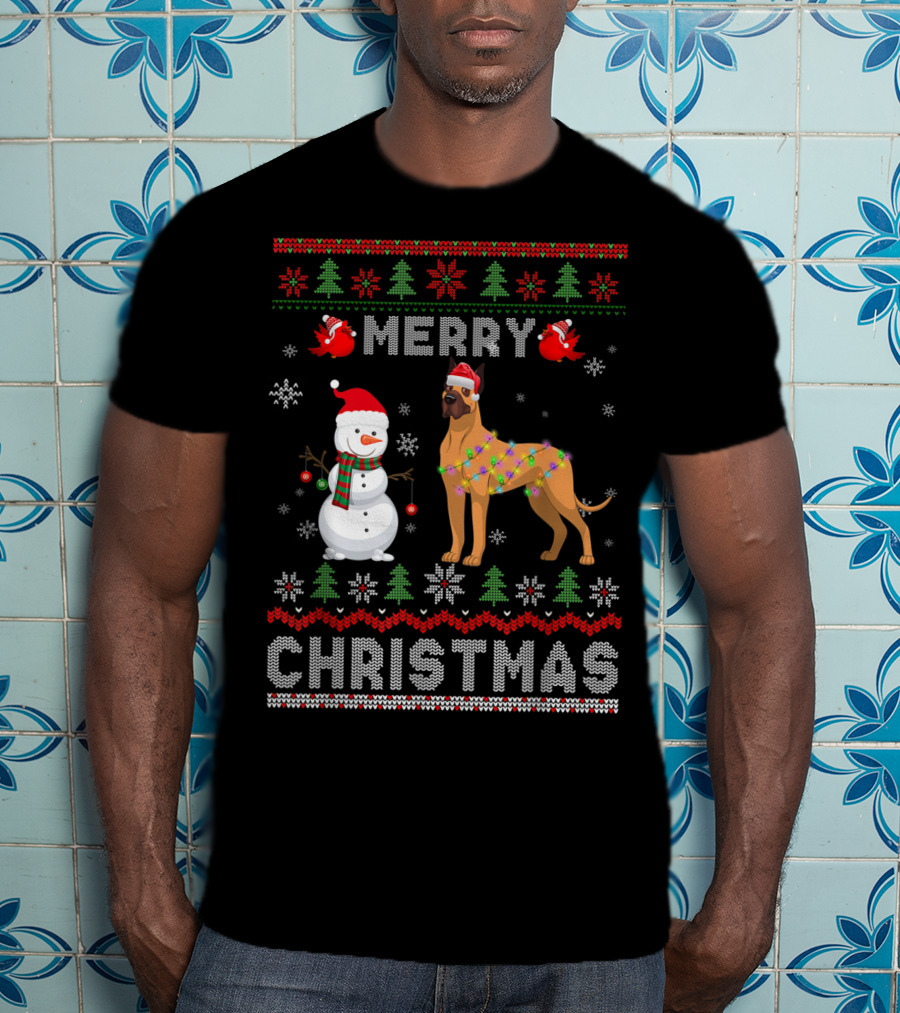 Merry Christmas Funny Xmas Great Dane Dog Snowman T-Shirt
